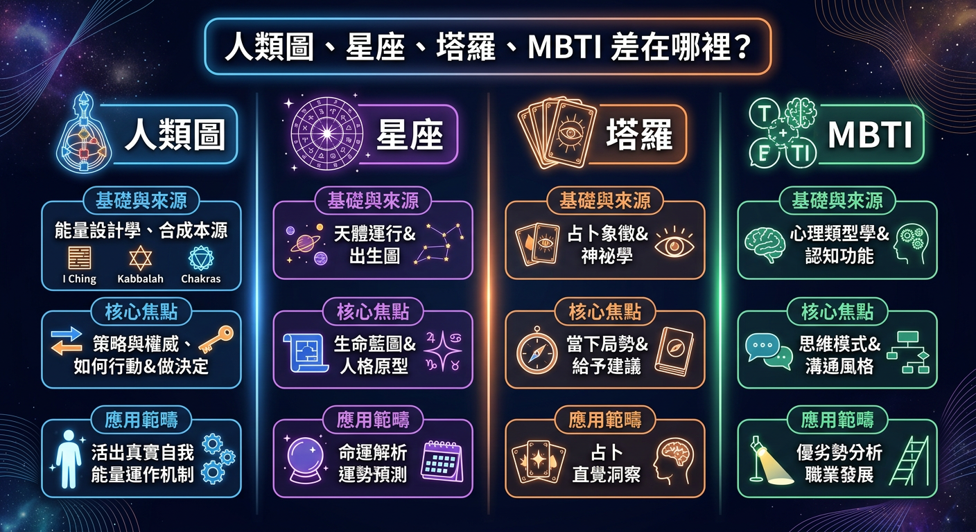 人類圖、星座、塔羅、MBTI 差在哪裡?|封面圖